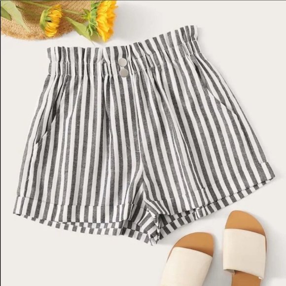 Pants - NEW✨Paper Bag Cotton Gray/White Stripe Shorts: 2/4